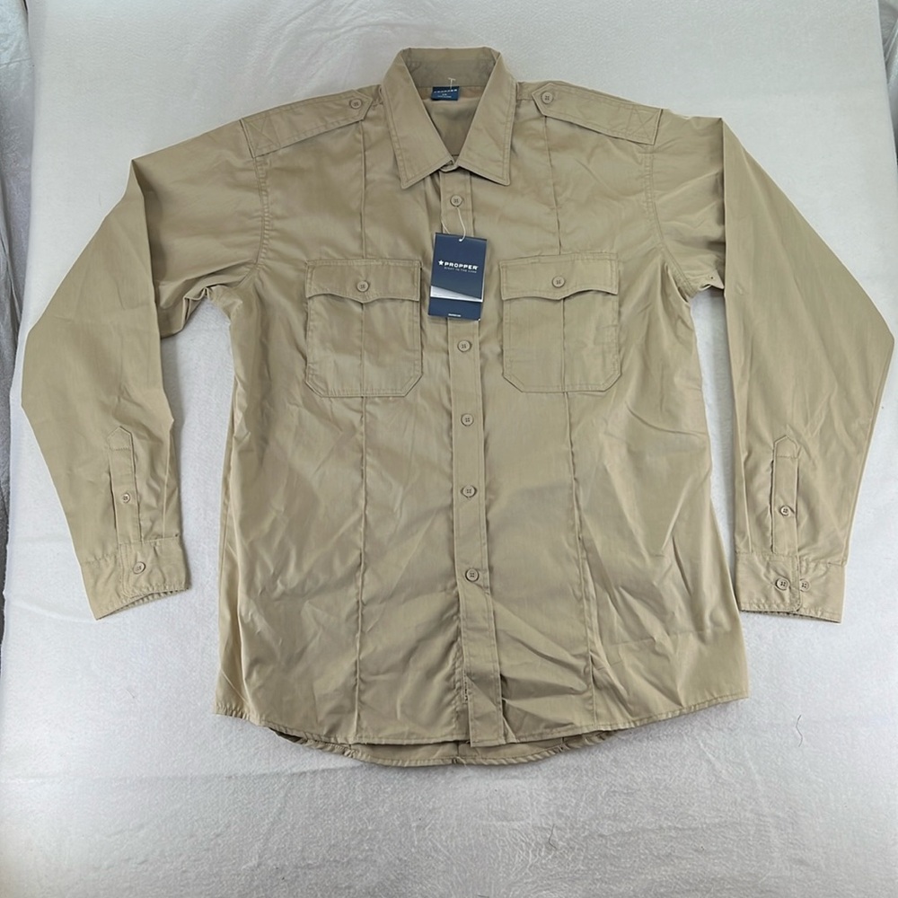 NWT Propper Class B Long Sleeve Button Up Shirt Ripstop Tan Mens Sizes L